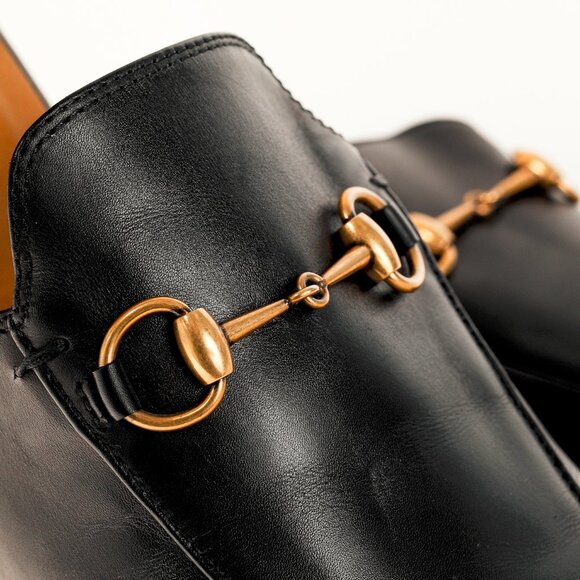 Gucci Princetown Gold Horsebit Black Leather Slipper Mule - Picture 7 of 10